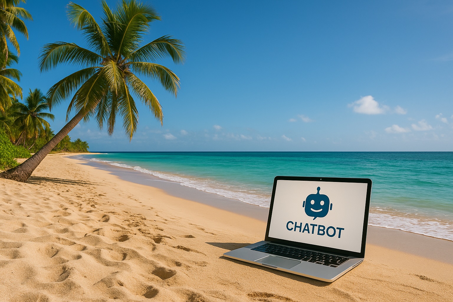 chat laptop on beach